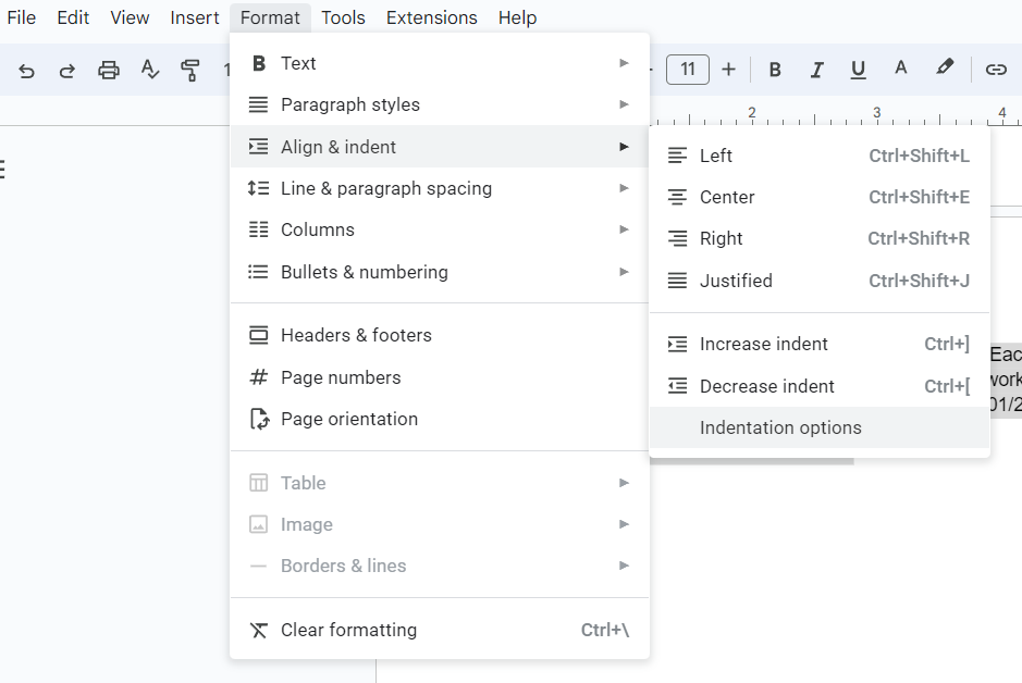 Use Google Docs' menu options to format a hanging indent into your citations.