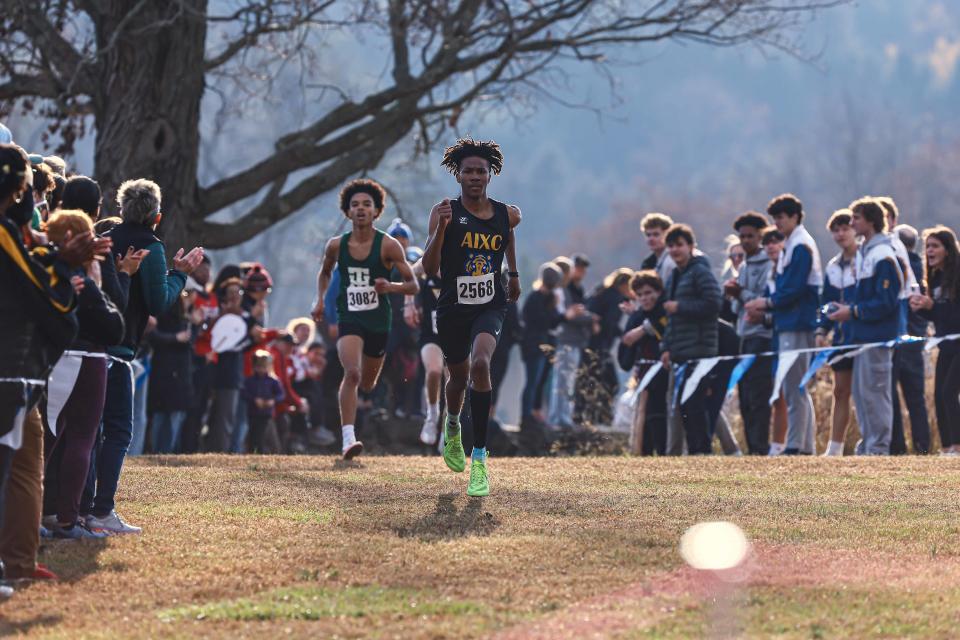 Camerin Williams of A.I. du Pont wins the boys Division II race at the DIAA Cross Country Championships on Saturday at Brandywine Creek State Park in Wilmington.