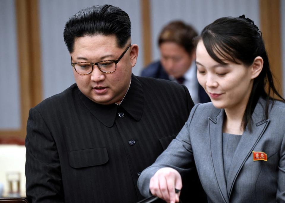 North Korean leader Kim Jong Un and his sister Kim Yo Jong. (REUTERS)