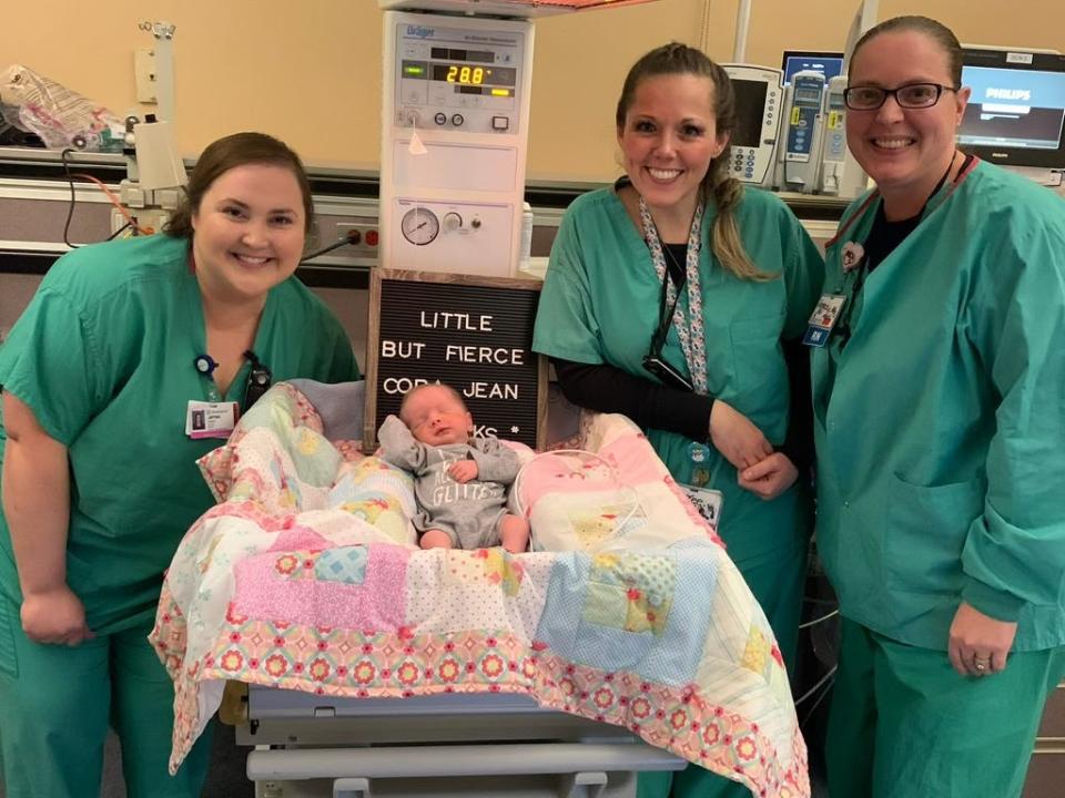 Newborn Cora Lantini is pictured in December 2019 with staff at OhioHealth's Marion General Hospital.