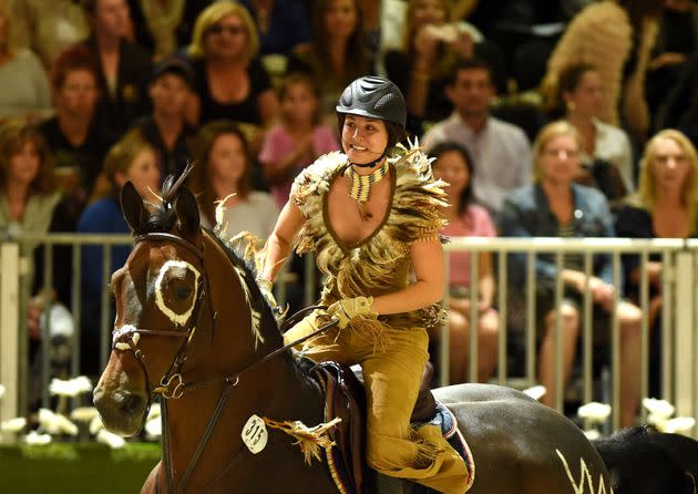 Kaley Cuoco, pictured performing in a 2014 competition in Los Angeles, faced amputation after a 2010 horseback riding accident. (Photo: Robert Laberge via Getty Images)