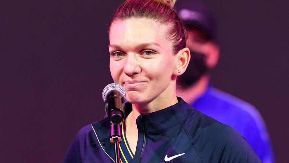 Simona Halep, pictured here after losing to Anett Kontaveit in the final of the Transylvania Open.