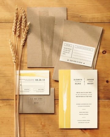 Just a single stalk of wheat inspired this entire stationery suite. The serenely minimal silhouette and clean typeface make it current, while the yellow ink and rugged chipboard have a classic old-school appeal. The four-piece set by Hammerpress was handmade using letterpress, a technique dating to 1450.