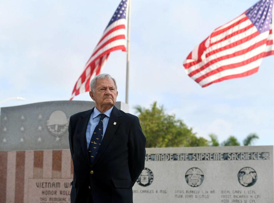 Guest speaker Commander Bradley E. Smith, U.S. Navy (retired) and former Vietnam POW during the ceremony honoring the 50 year anniversary of the peace treaty that ended the Vietnam War at the Veteran’s Monument in Bradenton Wednesday, March 29, 2023.