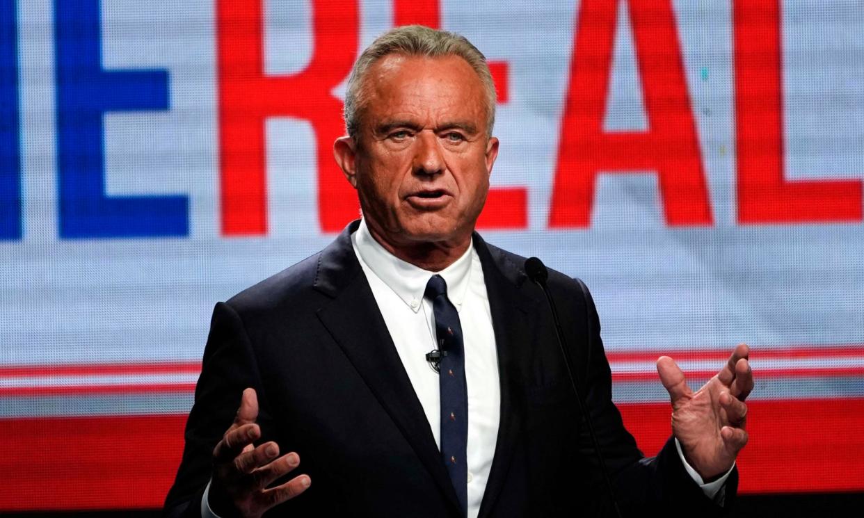 <span>Robert F Kennedy Jr speaks at a campaign event in West Hollywood, California, on 27 June 2024.</span><span>Photograph: Damian Dovarganes/AP</span>