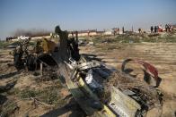 TEHRAN, IRAN - JANUARY 08: Search and rescue works are conducted at site after a Boeing 737 plane belonging to a Ukrainian airline crashed near Imam Khomeini Airport in Iran just after takeoff with 180 passengers on board in Tehran, Iran on January 08, 2020. All 167 passengers and nine crew members on an Ukrainian 737 plane that crashed near Iran's capital Tehran early Wednesday have died, according to a state official. (Photo by Fatemeh Bahrami/Anadolu Agency via Getty Images)