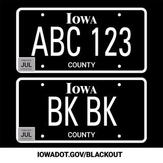 As of July 1, 2019, special edition "blackout" license plates became available to Iowa drivers.
