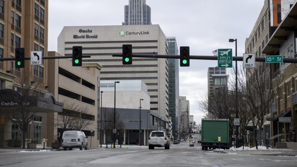 Downtown street of Omaha, Nebraska, USA