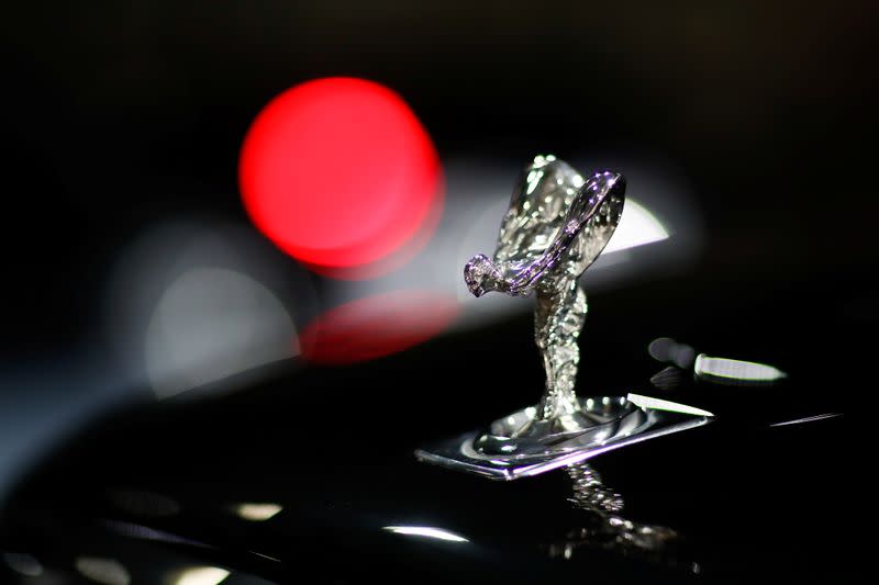 The "Spirit of Ecstasy" bonnet ornament of a Rolls-Royce car is seen at the headquarters of Chabe, Chauffeured Cars Services, in Nanterre