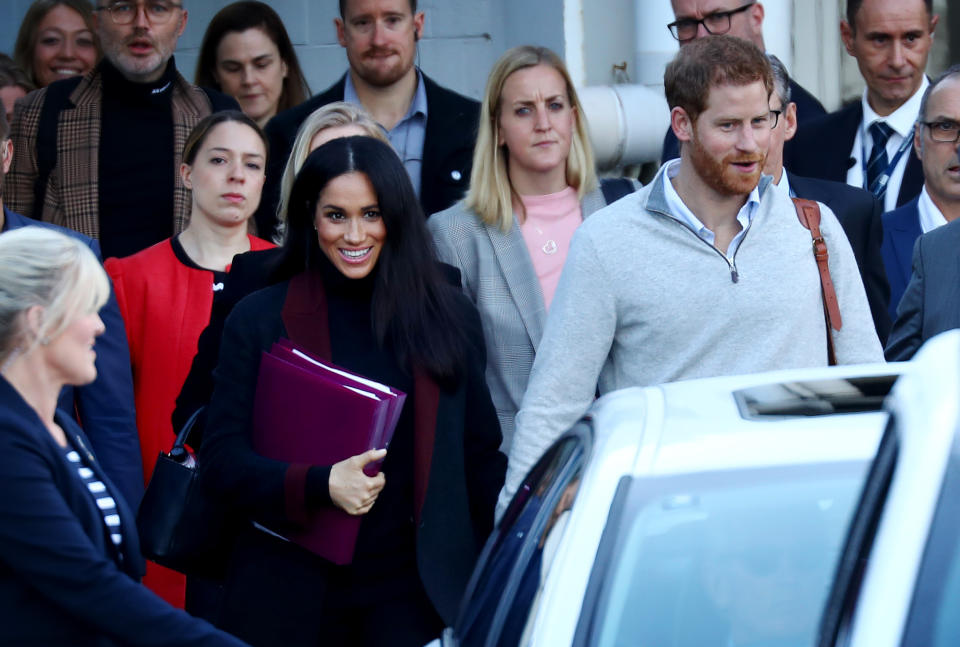 OCTOBER 15, 2018: SYDNEY, NSW - (EUROPE AND AUSTRALASIA OUT) Prince Harry, Duke of Sussex and Meghan, Duchess of Sussex arrive into Sydney International Airport in Sydney, New South Wales. Prince Harry and Meghan Markle are in Sydney ahead of the Invictus Games.  (Photo by Hollie Adams/Newspix/Getty Images)