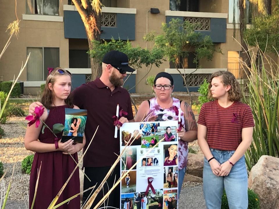 The family of missing 19-year-old Kiera Bergman held a vigil for her in Phoenix on Aug. 11, 2018.