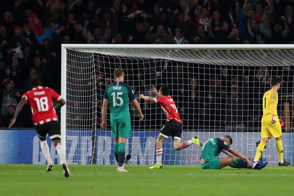 The former Ajax man was distraught as Lozano celebrated giving the Dutch champions the lead