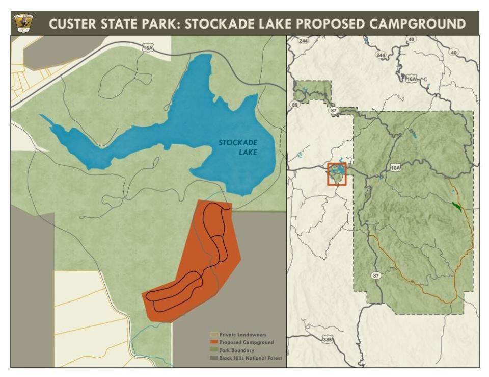 A document released Wednesday by Game, Fish and Park shows a new location for proposed campsites at Custer State Park near Stockade Lake.
