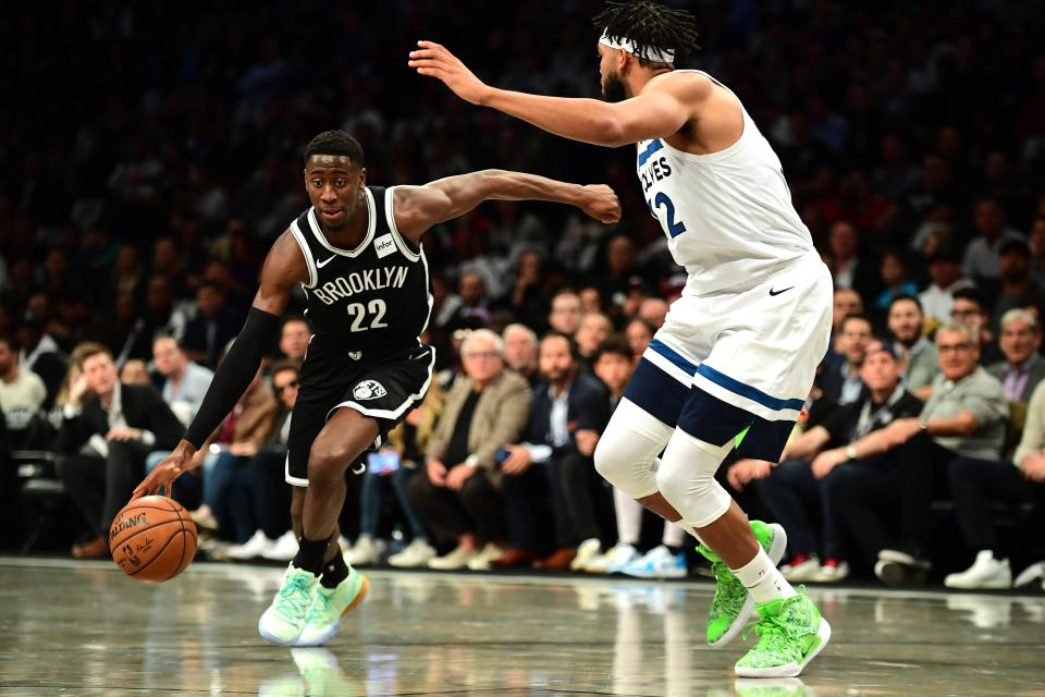 <h1 class="title">Minnesota Timberwolves v Brooklyn Nets</h1><cite class="credit">Emilee Chinn</cite>