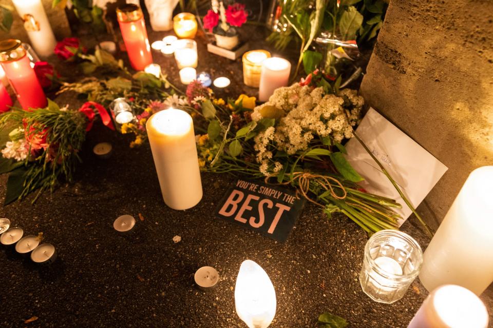 A photo shows flowers and candles layed outside the estate of late singer Tina Turner following the announcement of her death, in Kusnacht, Switzerland, on early May 25, 2023. Rock legend Tina Turner, the growling songstress who electrified audiences from the 1960s and went on to release hit records across five decades, has died at the age of 83 at the age of 83, a statement announced on May 24, 2023. (Photo by ARND WIEGMANN / AFP) (Photo by ARND WIEGMANN/AFP via Getty Images)