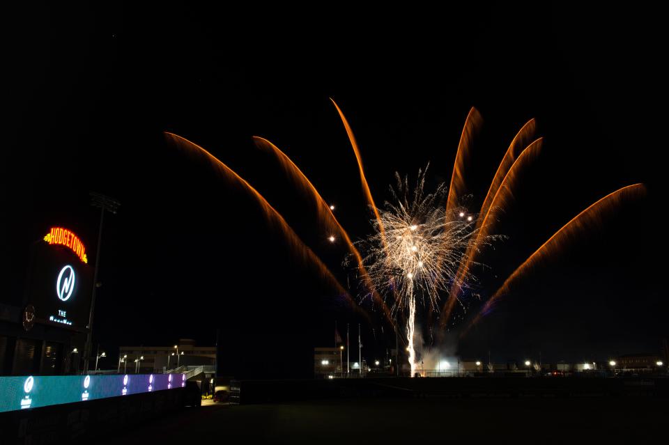 Firework celebrations held in Hodgetown can be seen across the night sky in Amarillo.