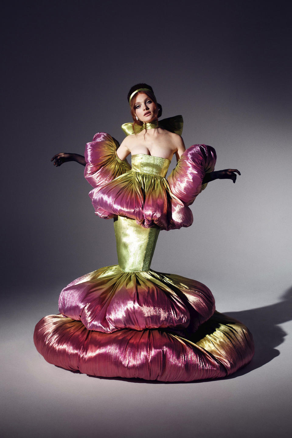 Miss Sohee The Peony Dress, from 2020 graduation collection The Girl in Full Bloom 2020 French lamé. * Photograph by Daniel Sachon. * Courtesy Museum of Fine Arts, Boston