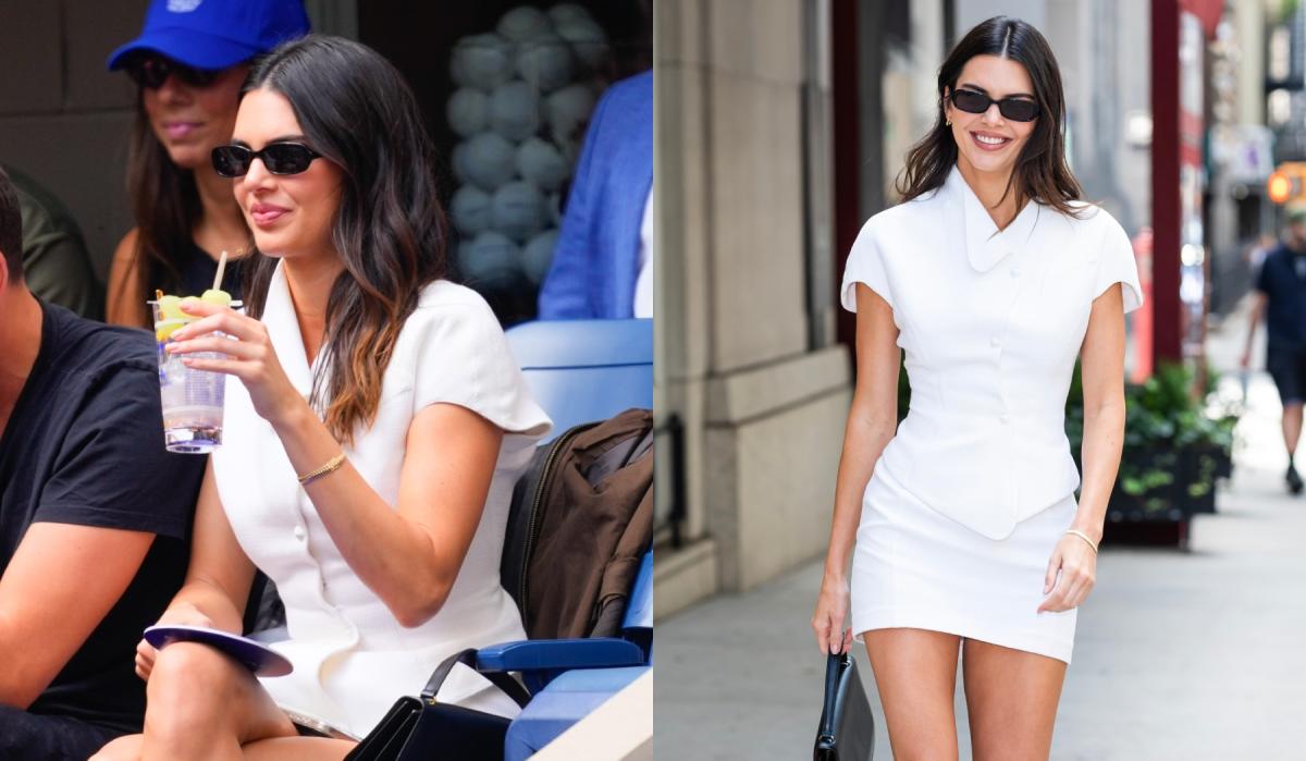 Kendall Jenner Puts Textured Spin on Tennis Whites in Tweed Alaïa Skirt Suit at U.S. Open 2024 Finals