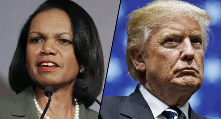 Former Secretary of State Condoleezza Rice and President Donald Trump