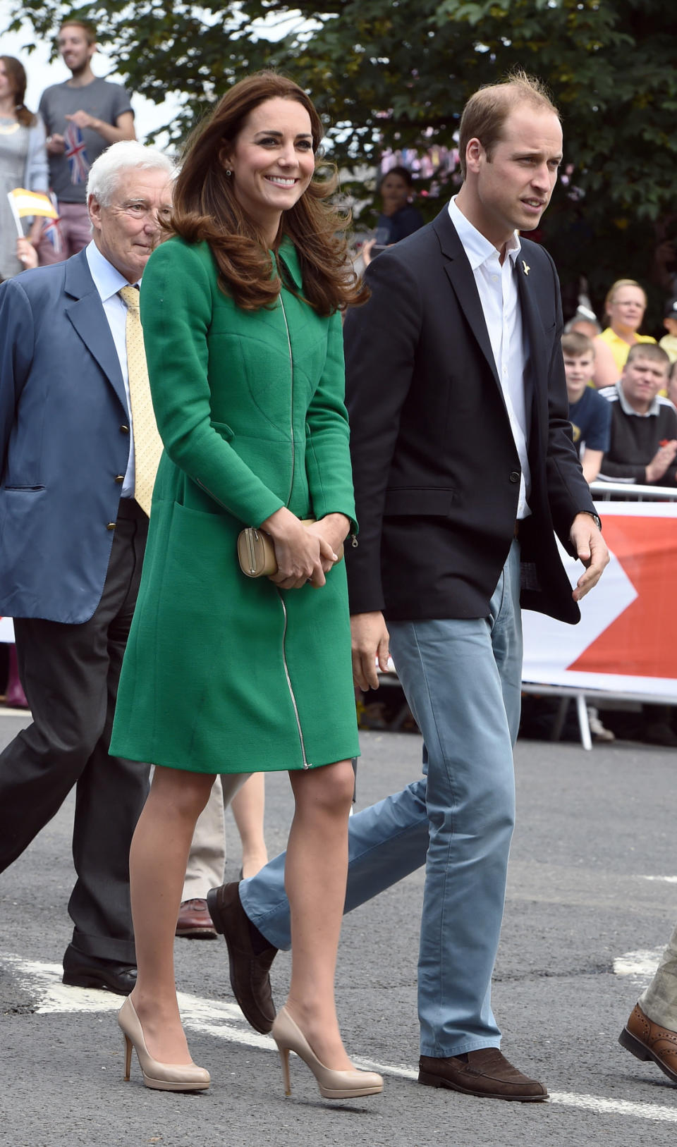 <p>Kate donned Erdem for the Tour de France launch. In a green coat and matching silk tea dress, Kate accessorised with a nude clutch and shoes - both by the Duchess’s favourite, L.K. Bennett. </p><p><i>[Photo: PA]</i></p>