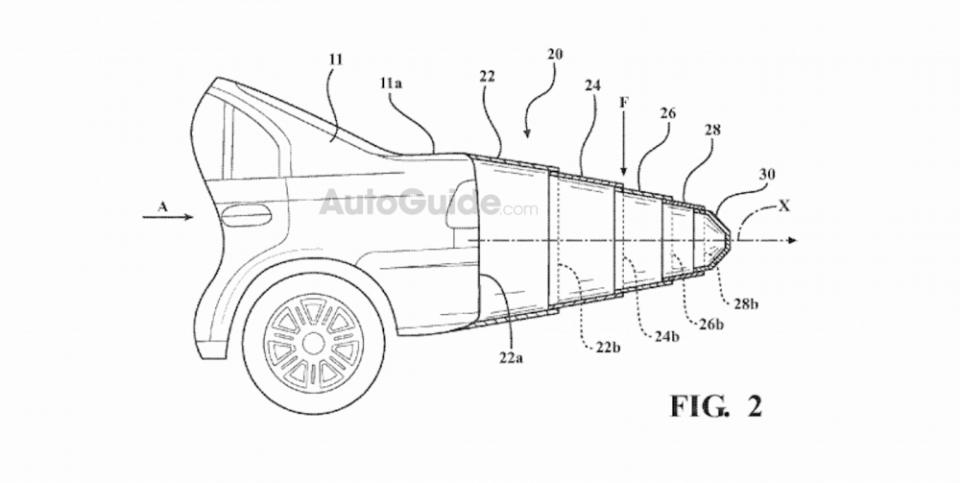 這看起來活像是尾巴的玩意，是Toyota最近申請的設計專利，如果汽車多了這個伸縮裝置，可大幅提高汽車的空氣動力學效率