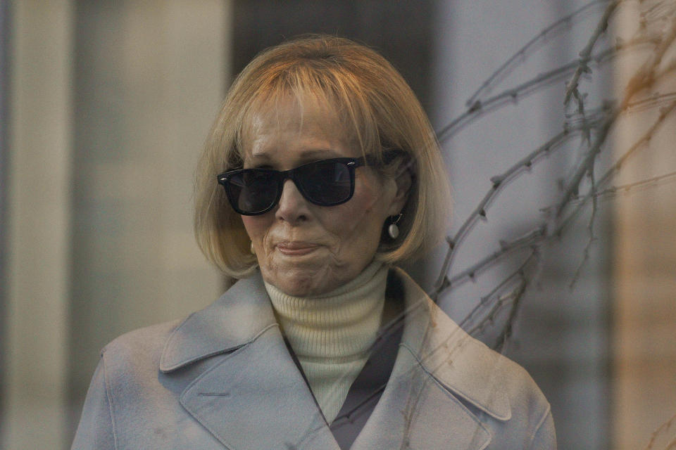 E. Jean Carroll arrives at Manhattan federal court, Wednesday, Jan. 17, 2024, in New York. Less than a year after convincing a jury that former President Donald Trump sexually abused her decades ago, writer E. Jean Carroll is set to take the stand again to describe how his verbal attacks affected her after she came forward. (AP Photo/Eduardo Munoz Alvarez)