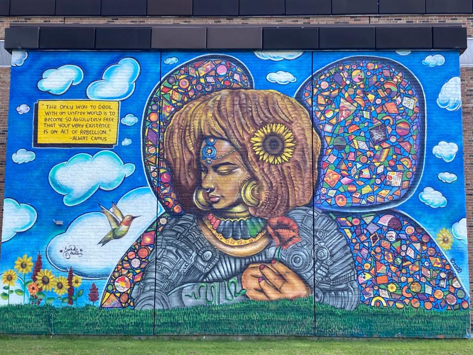 A mural known as "Kelis the Afronaut," painted by Juniper Creative, is shown Aug 3, 2023 at Champlain Elementary School in Burlington.