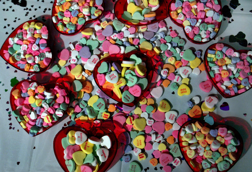 The original "conversation candies" were not hearts, but new shapes were added at the start of the 20th century.&nbsp; (Photo: Boston Globe via Getty Images)