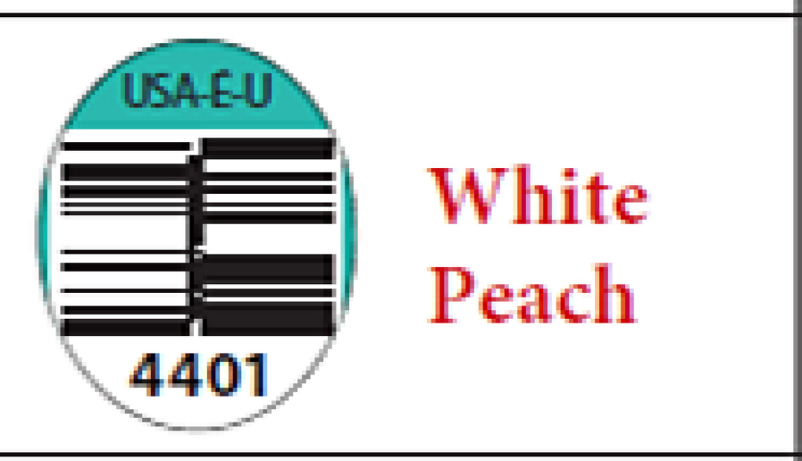 The stamp on recalled white peaches.
