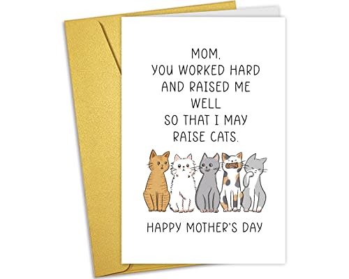Nchigedy Cute Cat Mothers Day Card, Mothers Day Gift for Cat Lover, Funny Mother's Day Card for Cat Mom