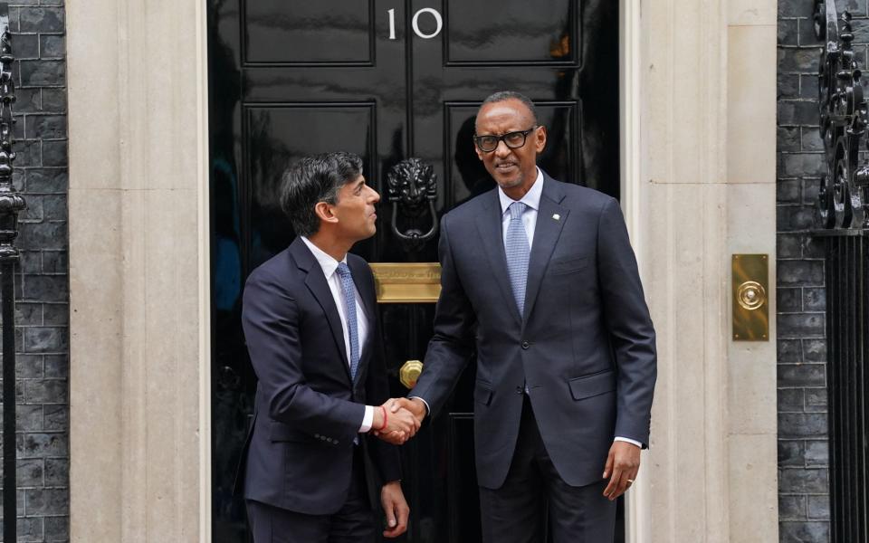 Rishi Sunak, the Prime Minister, welcomes Paul Kagame, the President of Rwanda, to 10 Downing Street today