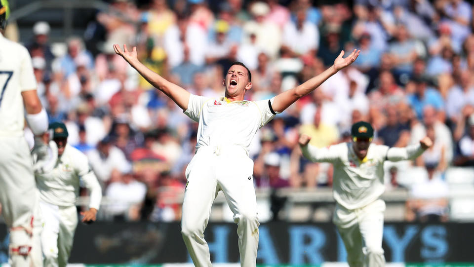 Australia's Josh Hazlewood appeals for the wicket of Joe Denly (not pictured) during day two of the third Ashes Test match at Headingley, Leeds. (Photo by Mike Egerton/PA Images via Getty Images)