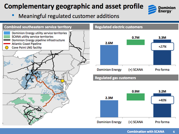 A map showing the markets served by Dominion and SCANA