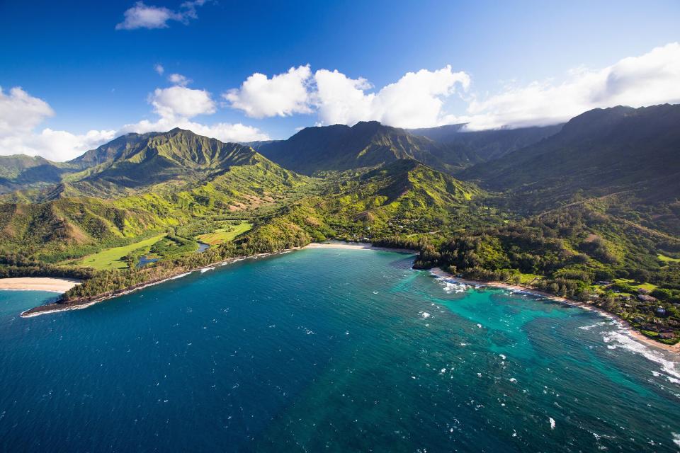 Scenic aerial views of Kauai from above