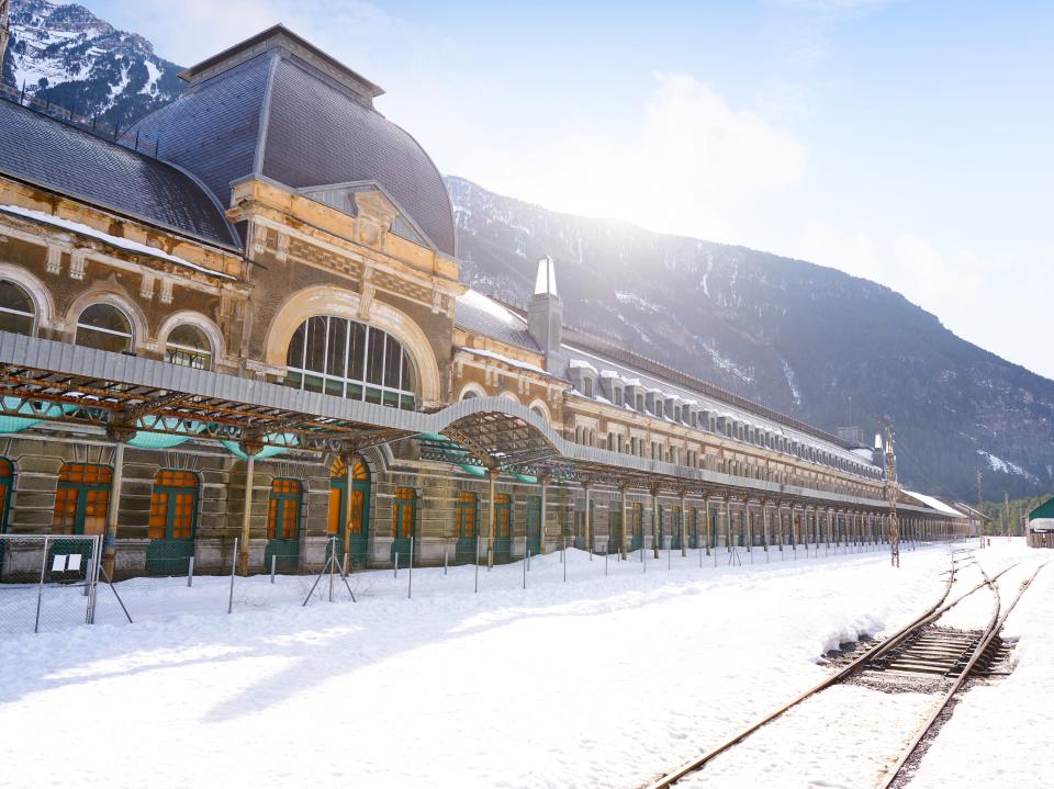 Canfranc train station in Huesca on Pyrenees at Spain.