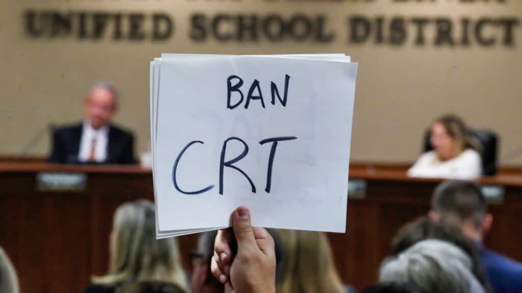 Yorba Linda, CA, Tuesday, November 16, 2021 – The Placentia Yorba Linda School Board discusses a proposed resolution to ban teaching critical race theory in schools. Robert Gauthier/Los Angeles Times via Getty Images)