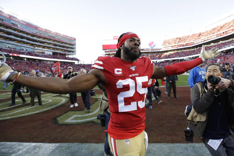 Richard Sherman's game is back. So is his mouth. (AP Photo/Marcio Jose Sanchez)