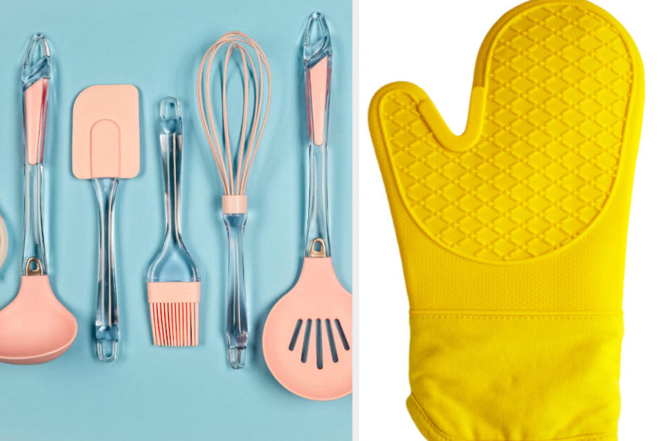An assortment of kitchen utensils and tools.