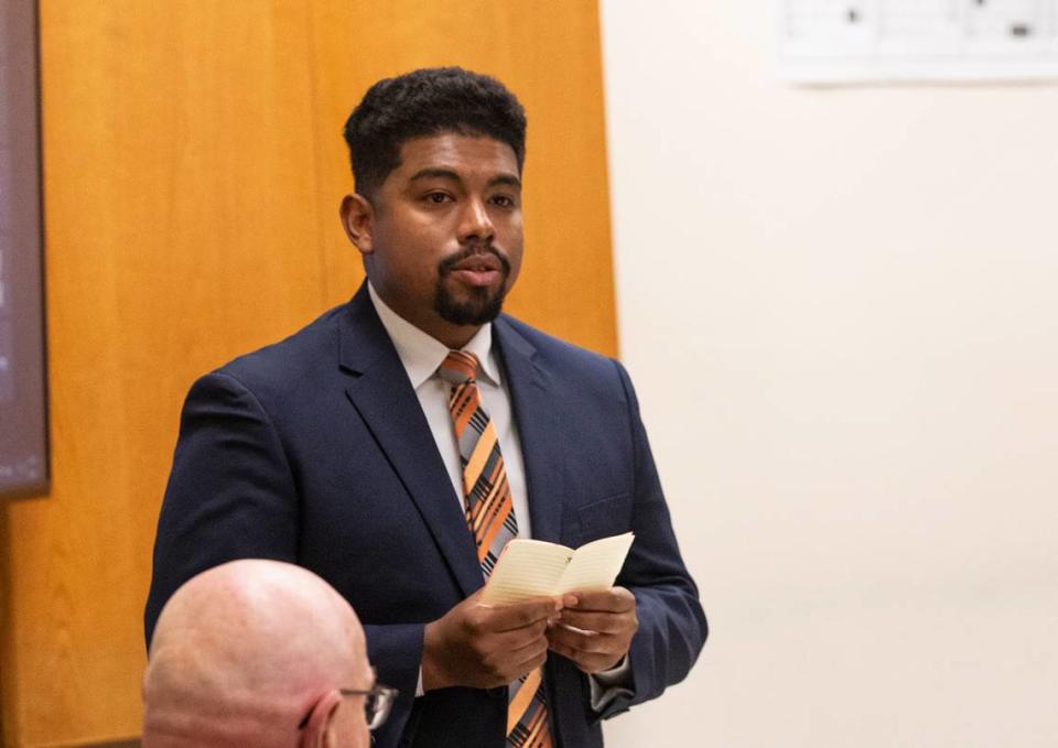 Daniel Saligan Patricio, 24, apologizes to the victims’ families at his sentencing on April 9, 2024, in San Luis Obispo County Superior Court. Saligan Patricio admitted to striking Matthew Chachere, 39, and Jennifer Besser, 36, with his car on Nov. 21, 2022, and was given more than five years in prison. Laura Dickinson/ldickinson@thetribunenews.com