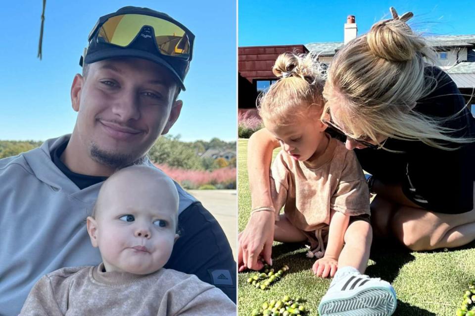 <p>Brittany Mahomes/Instagram</p> Patrick Mahomes and son Bronze (L), Brittany Mahomes and daughter Sterling (R)