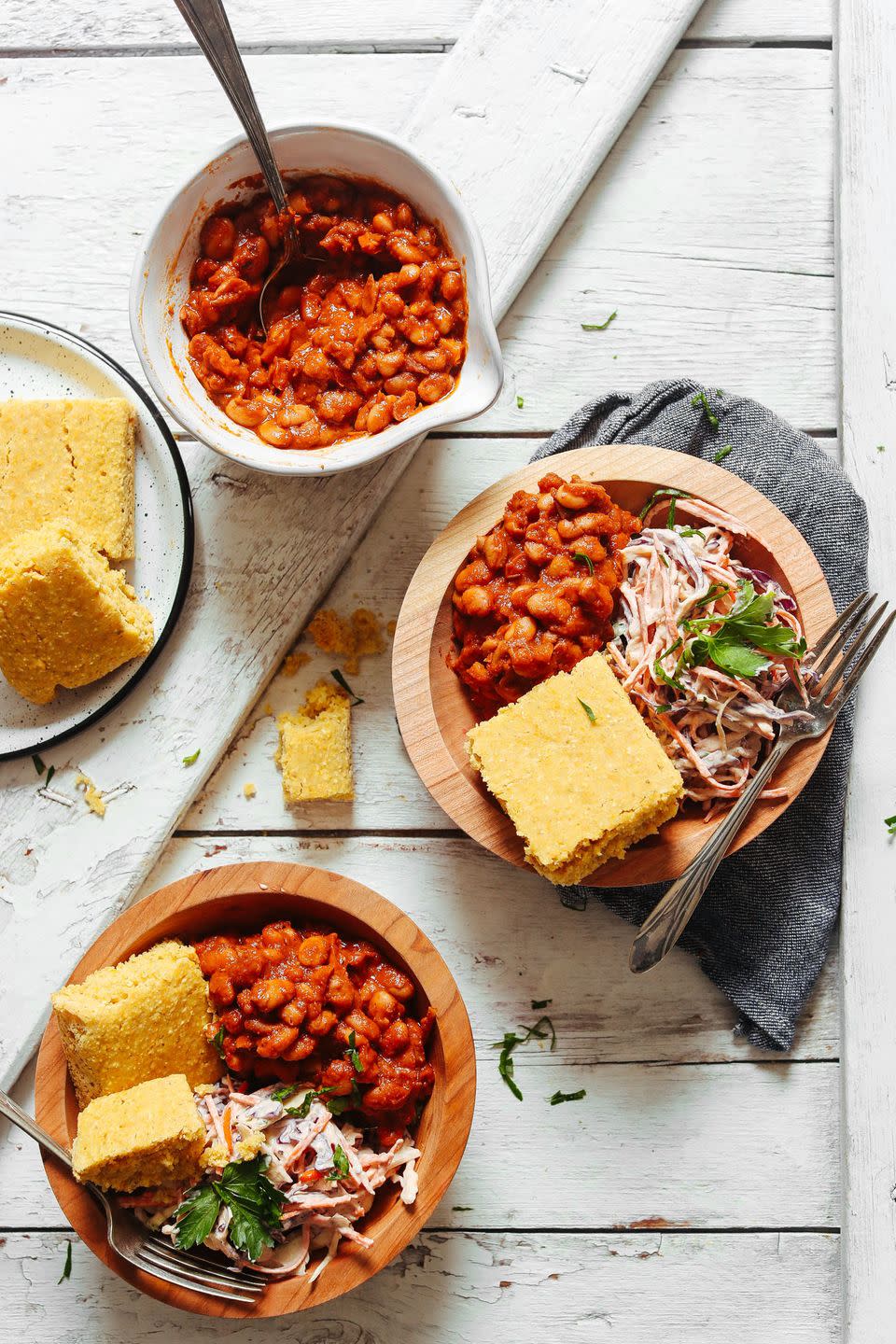 BBQ Bean Bowl with Cornbread and Coleslaw