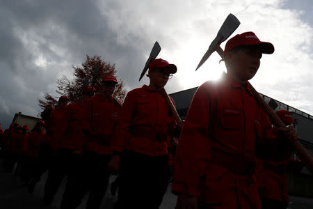 Members of firefighter school march during a training session in Oliveira do Hospital, Portugal November 10, 2018. Picture taken November 10, 2018. REUTERS/Rafael Marchante