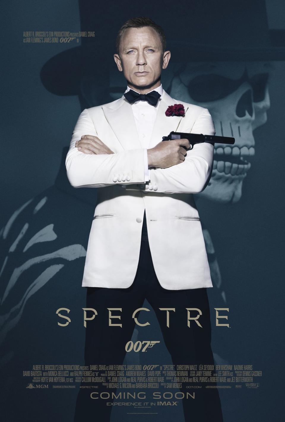 <p>The plot picks up where <em>Skyfall </em>ends, and Bond investigates the titular terrorist organization, Spectre. Christopher Waltz plays the villain, Ernst Stavro Blofeld.Of note: <em>Spectre </em>opened with a remarkable four-minute tracking shot in Mexico City. <br></p><p><a class="link " href="https://www.amazon.com/gp/video/detail/B017HXF6Z6/ref=atv_dp_amz_c_UTPsmN_1_3?tag=syn-yahoo-20&ascsubtag=%5Bartid%7C10067.g.41465876%5Bsrc%7Cyahoo-us" rel="nofollow noopener" target="_blank" data-ylk="slk:Watch on Prime">Watch on Prime</a></p>