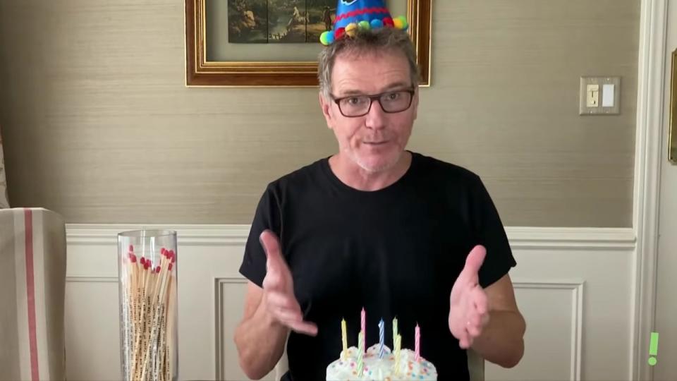 Bryan Cranston during his segment. (Photo: <a href="https://youtu.be/ExvxaAnX0Is" target="_blank">Screenshot from “The MDA Kevin Hart Kids Telethon”</a>)