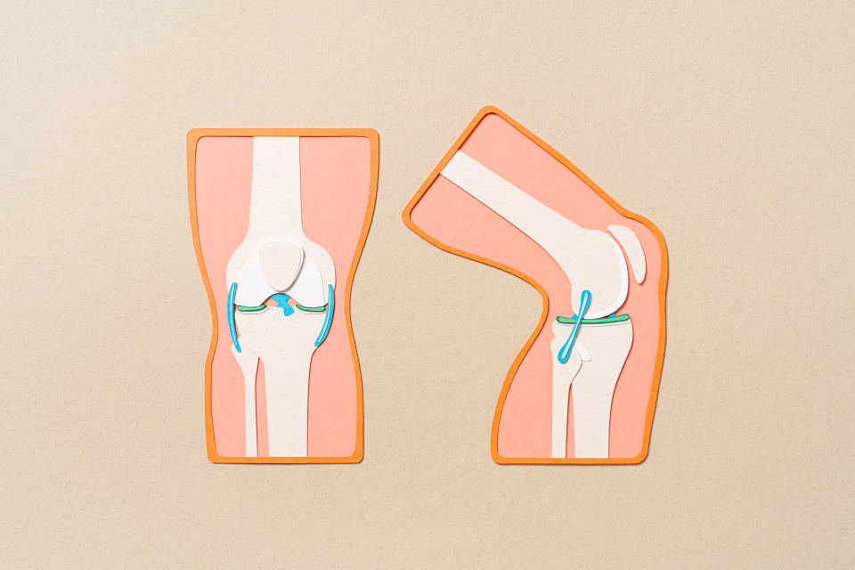 Paper Cut Craft Human Knee Joint With Ligaments and Meniscus Anatomy on Beige Background.