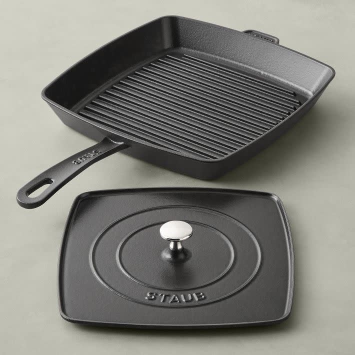 5) Staub Enameled Cast Iron Grill Pan & Press 12" Black