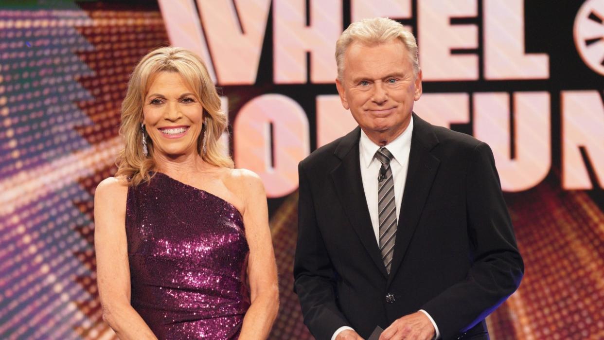  Vanna White and Pat Sajak on Celebrity Wheel of Fortune. 