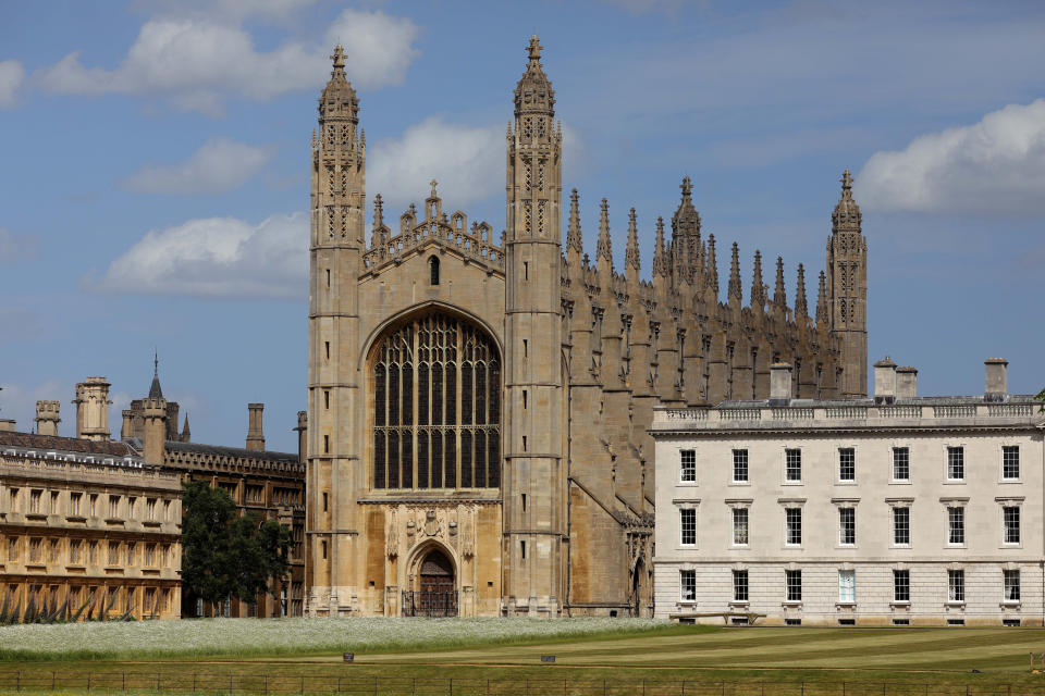 CAMBRIDGE, UNITED KINGDOM - May 22, 2020 -- Photo taken on May 22, 2020 shows a view of King's College, University of Cambridge, in Cambridge, England. According to local media, there will be no face-to-face lectures at the University of Cambridge over the course of the next academic year due to COVID-19. However, lectures will be available to students online and it may be possible to host smaller teaching groups in person if they meet social distancing requirements, the university said. (Photo by Tim Ireland/Xinhua via Getty) (Xinhua/Han Yan via Getty Images)