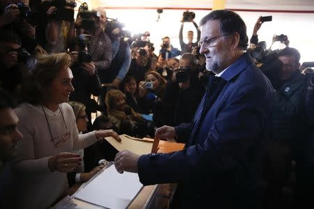 Spain's Prime Minister and Popular Party (PP) candidate Mariano Rajoy casts his vote in Spain's general election in Madrid, Spain, December 20, 2015. REUTERS/Juan Medina