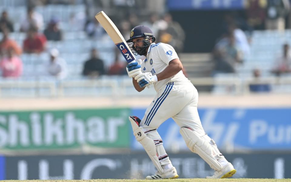 India captain Rohit Sharma bats during day four of the 4th Test Match between India and England at JSCA International Stadium Complex on February 26, 2024 in Ranchi, India